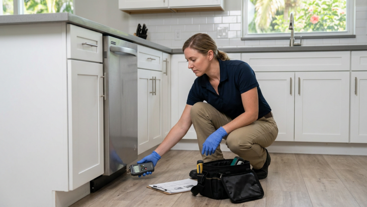 After a Dishwasher Leak: Investigating Possible Mold Beneath Kitchen Flooring in Coral Springs
