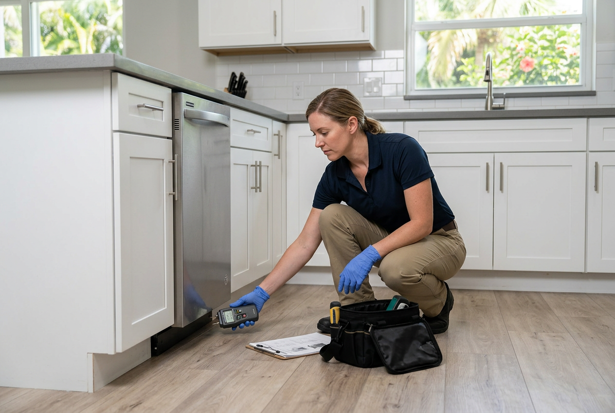 After a Dishwasher Leak: Investigating Possible Mold Beneath Kitchen Flooring in Coral Springs